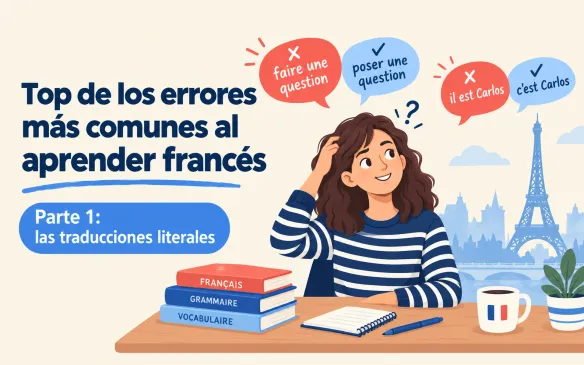 Una estudiante se rasca la cabeza frente a los errores faire une question y il est Carlos, corregidos como poser une question y c’est Carlos